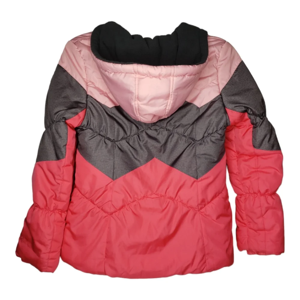 London Fog Girls Puffer Coat XL Hooded Chevron Colorblock Fleece Lined Winter